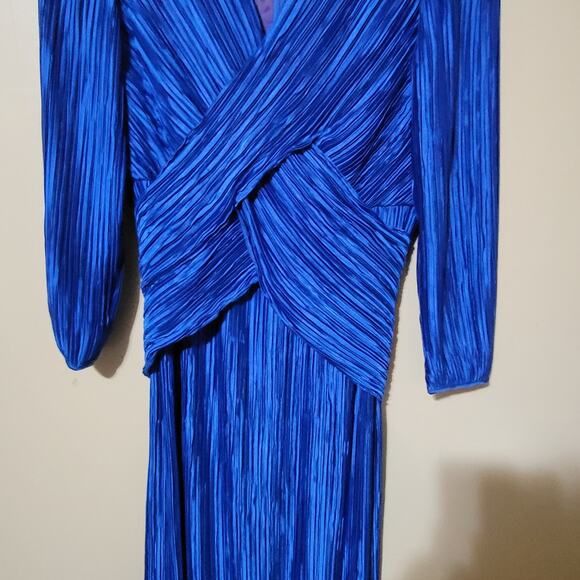 VTG George F Couture Plisse Pleated Fortuny Cobalt Blue Evening Gown Size: 12 - Picture 8 of 13